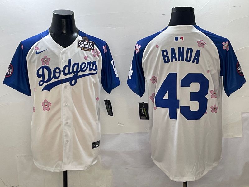 Men Los Angeles Dodgers #43 Banda White Blue Sakura Edition 2025 Nike MLB Jersey style 6